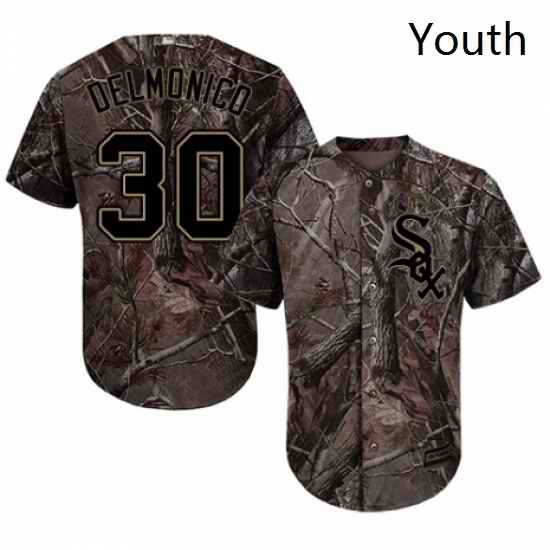 Youth Majestic Chicago White Sox 30 Nicky Delmonico Authentic Camo Realtree Collection Flex Base MLB Jersey